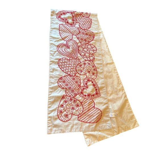 Nicole Miller Home Valentines Day Table Runner With Red Embroidered Hearts - Picture 1 of 4
